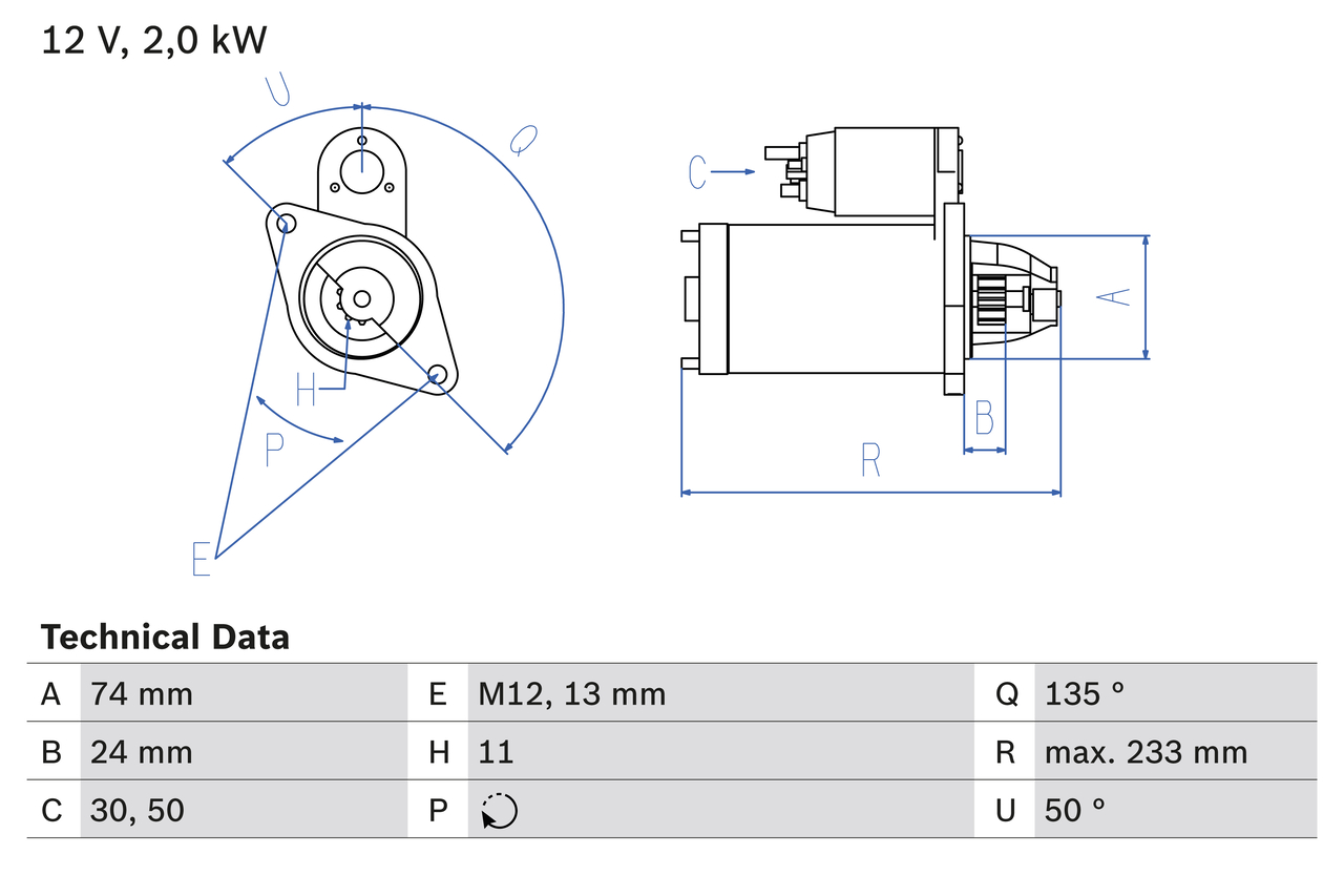Startmotor utbytes 12V/2kW